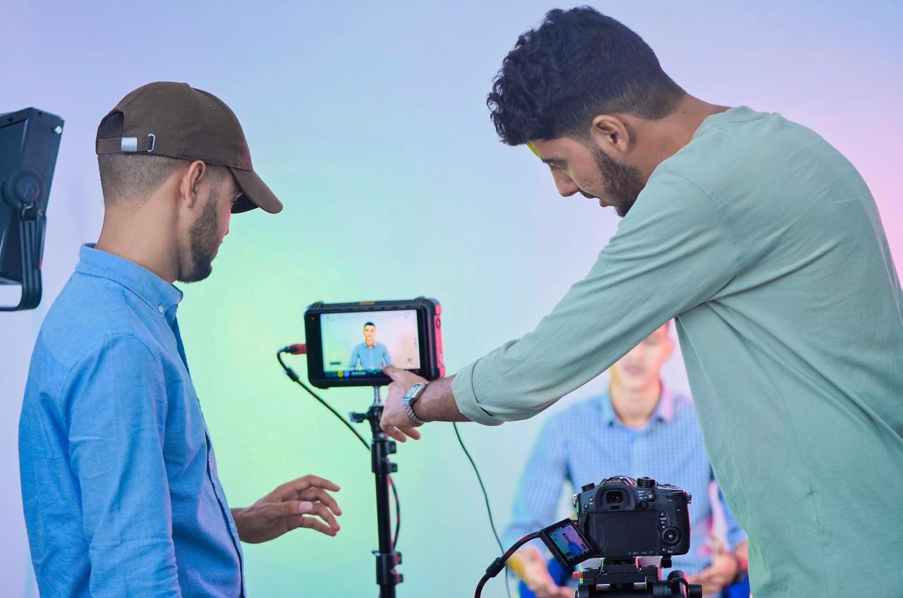 Professional studio setup with camera crew recording in Nouakchott, Mauritania.